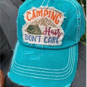 Teal Distressed Cap with Camping Patch